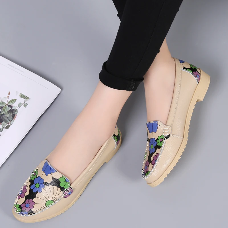 Woman's Flats Shoes spring soft genuine leather slip-on casual women footware shoes ladies loafers comfortable driving shoes