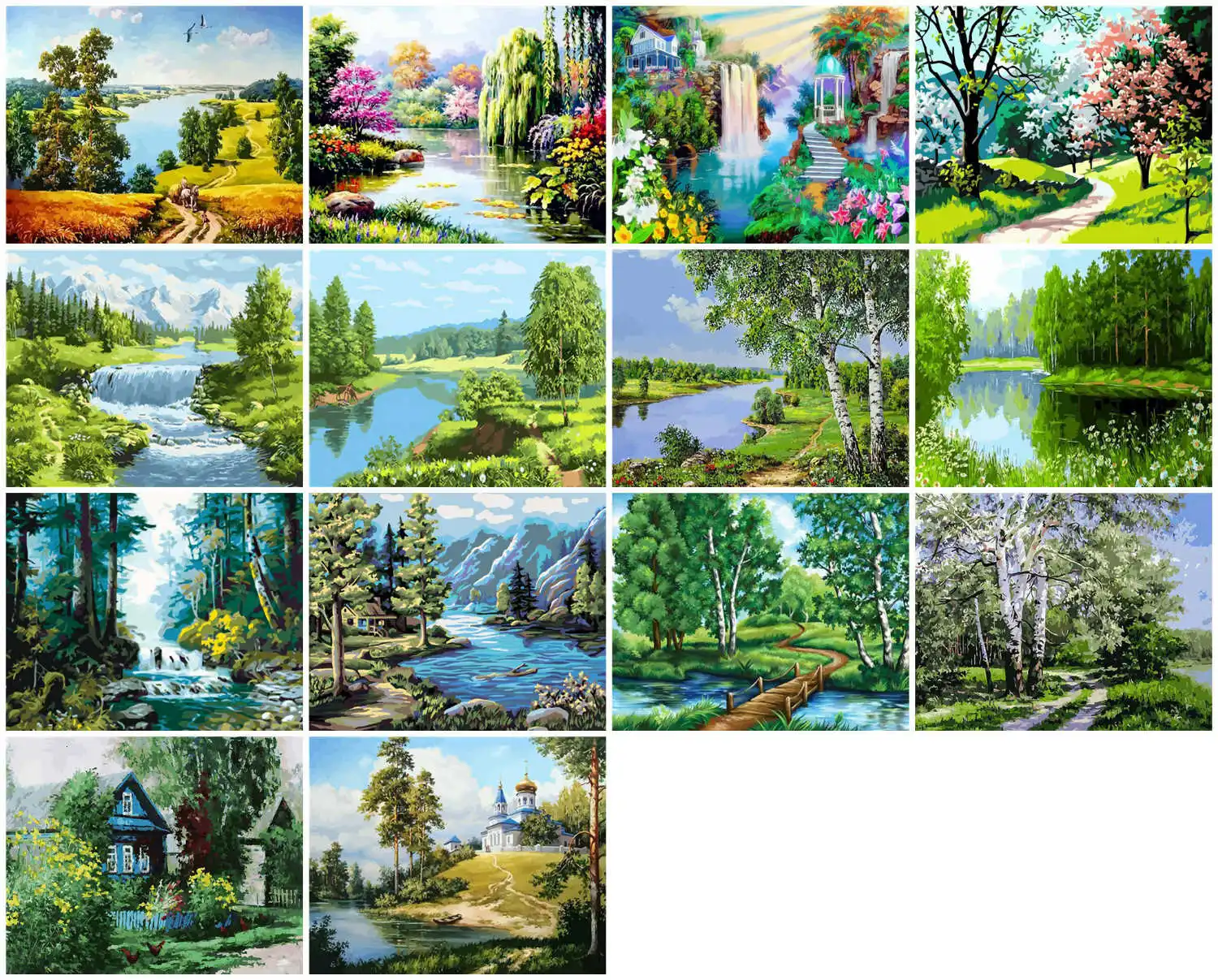 EverShine Paint By Number Tree DIY Kits Drawing Canvas Landscape Hand Painted Wall Art Home Decoration