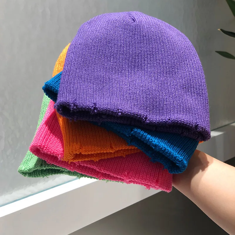 

Brimless Hats Hip Hop Beanie Skullcap Street Knitted Hat For Women Men Acrylic Unisex Casual Solid Pumpkin Portable Melon Cap