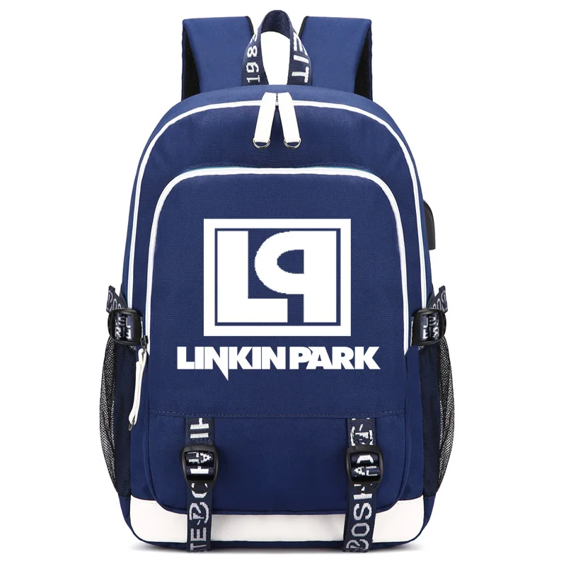 Рюкзак Linkin Park с usb-портом для зарядки и замком и интерфейсом для наушников для студентов колледжа - Цвет: style4 blue