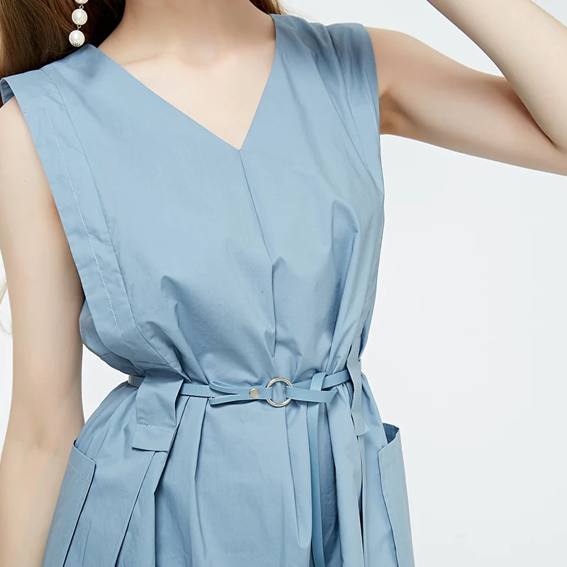 Vero Moda New V-neck Sleeveless Cotton Pure Dress | 31927A502