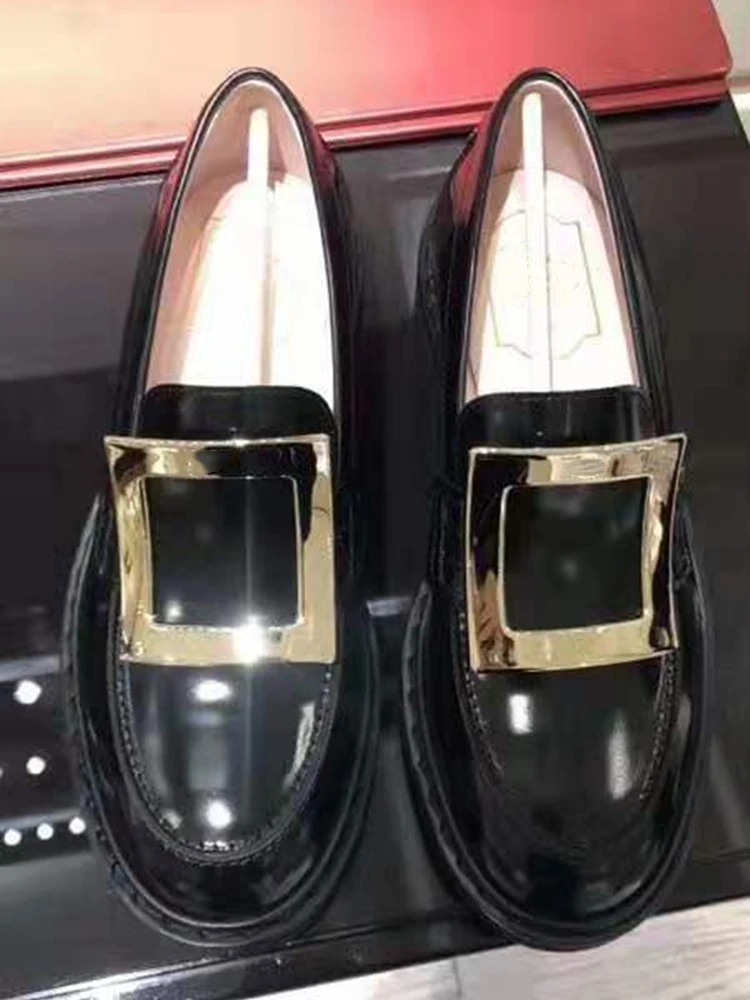 Женская обувь на плоской подошве; chaussure Femme; шикарная женская обувь; лакированный кожаный женский обувь; осенние женские лоферы с круглым носком на низком каблуке