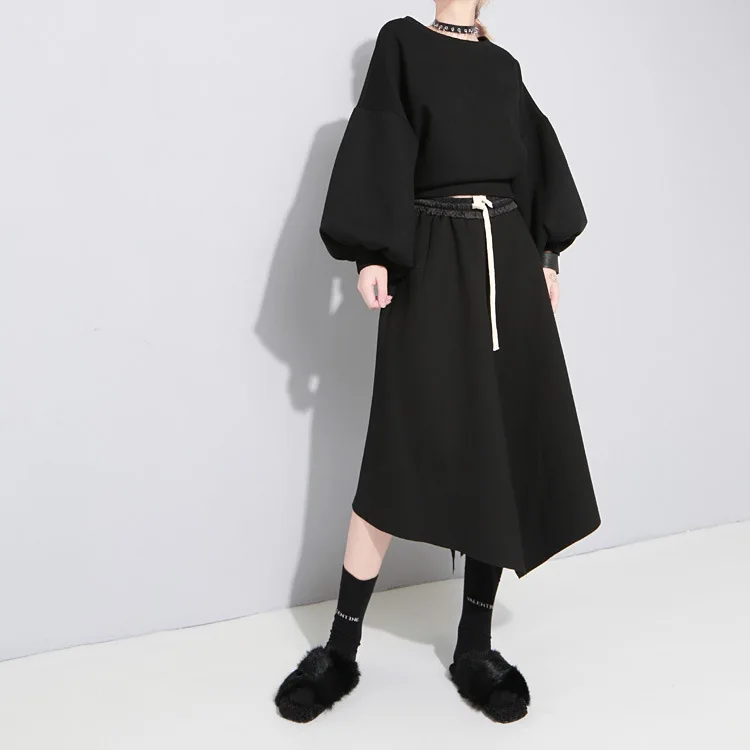 

2019 autumn new skirt women fashion simple solid color irregular stitching loose comfortable skirt