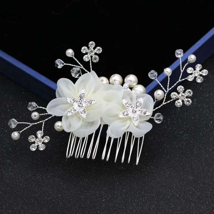 

Women Bridal Ivory Red Flower Hair Comb Crystal Tiara Pearls Gorgeous Hair jewellry Wedding Party Decoration Accessories 2020