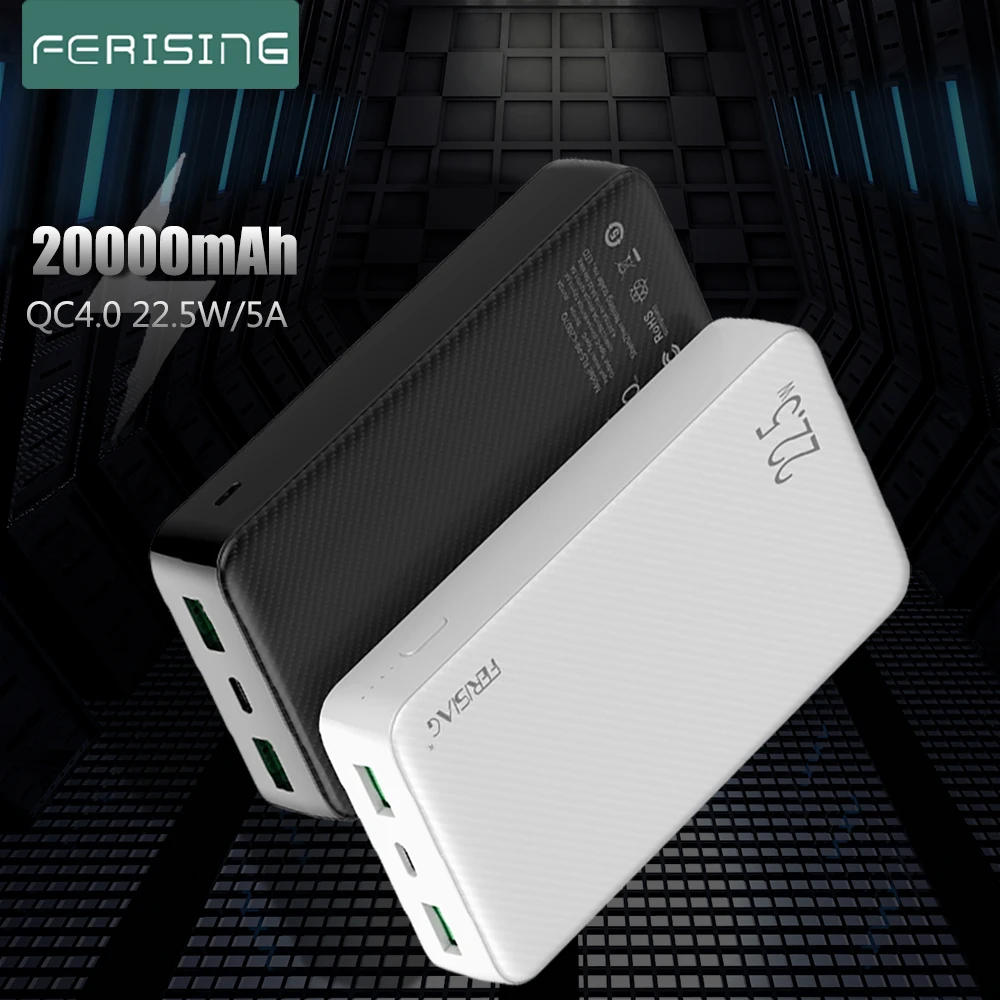 Зарядное устройство FERISING 20000 мАч SCP VOOC 5A Мощность банка 22 5 W Тип USB C внешний Батарея
