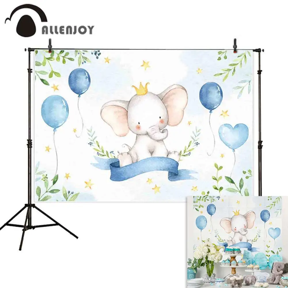 

Allenjoy photographic background elephant leaves balloons banner stars baby newborn birthday photocall photo shoots photozone