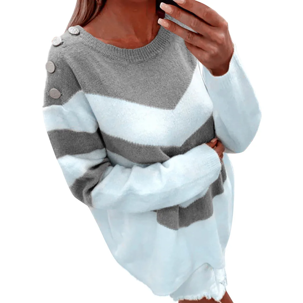 Осенние свитера Женский пуловер, свитер Свободный длинный рукав свитер Топы трикотажная блузка Джерси largo para mujer# y3