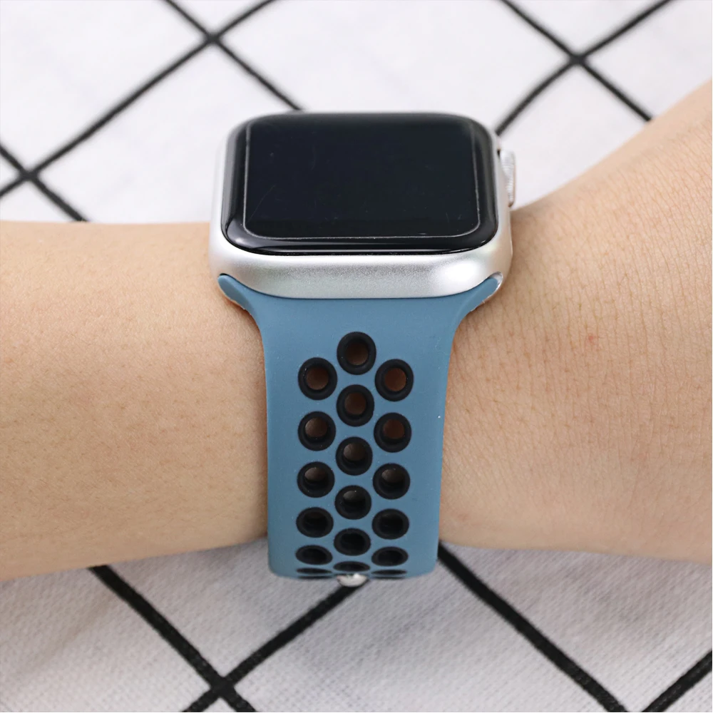 Дышащий силиконовый спортивный ремешок для Apple Watch, серия 40 мм, 44 мм, серия 4, 5, резиновый ремешок для iWatch, ремешок 38 мм, 42 мм, 2, 3
