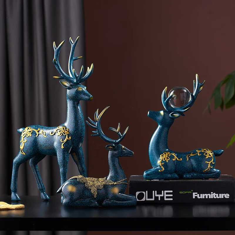 

Modern Resin Animal Statuette Antique Home decor Office Desk decoration Deer Miniature figure feng shui Souvenirs Accessories