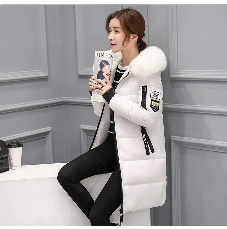

2019 Winter New Style down Jacket Women's Medium-length Thick Korean-style Slim Fit Fur Collar Hooded Cotton-padded Clothes