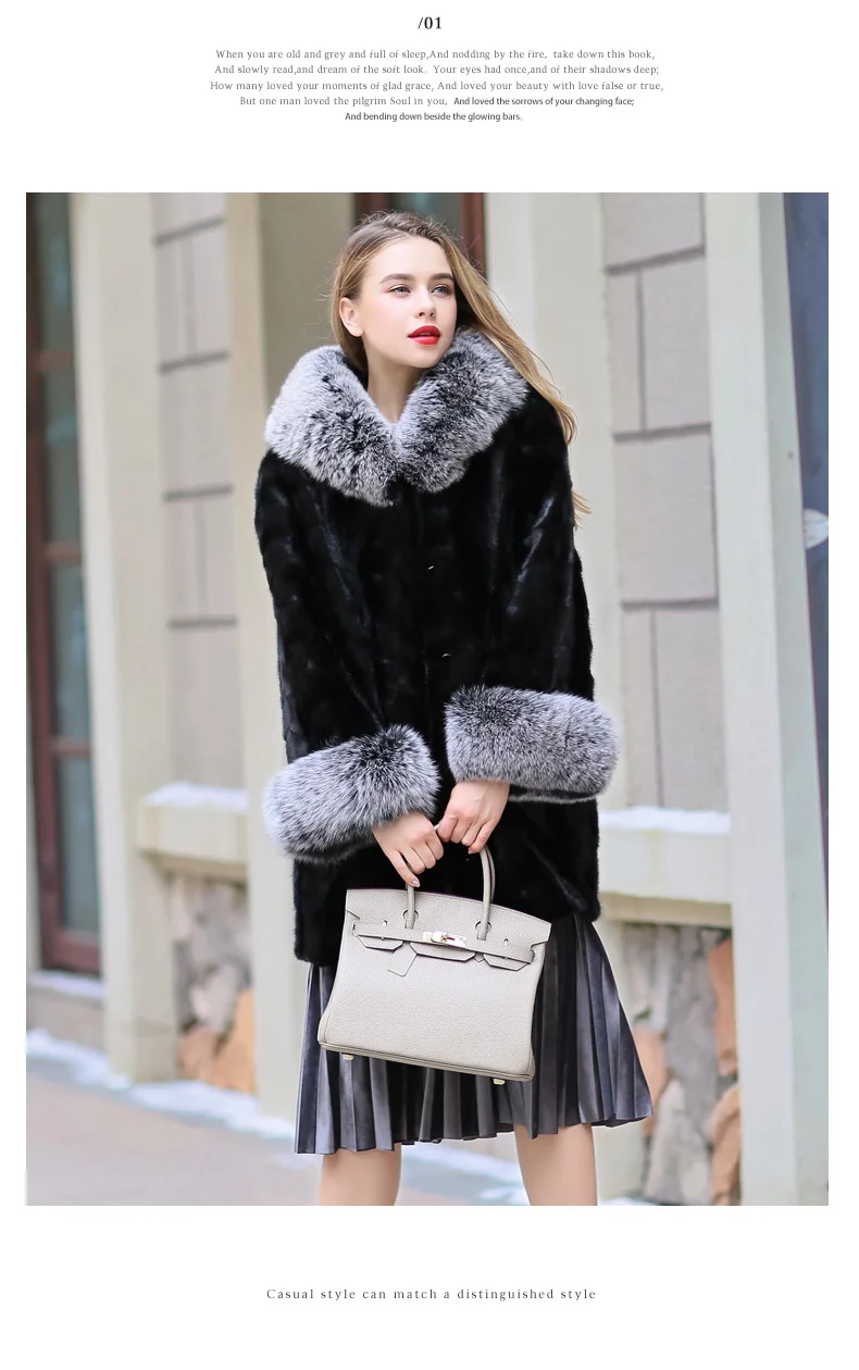 AYUNSUE Natural Real Mink Coat Female Fox Fur Collar Luxury Fur Coats Winter Jacket Women Warm Long Jackets Plus Size 5xl MY4158