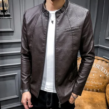 

Faux Leather Jacket Coat Men 2020 Spring New Casual Motorcycle Clothing Oversized 3XL-4XL Loose PU Outwear Male Slim Overcoat