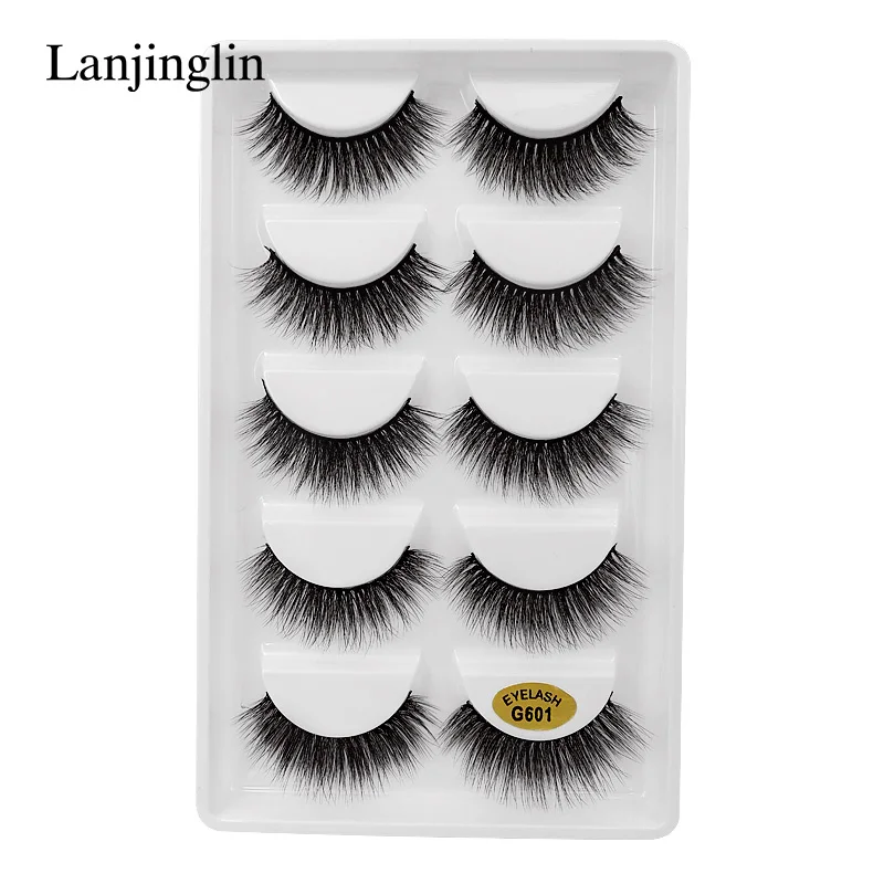 LANJINGLIN 50 boxes/lot natural long mink eyelashes faux cils soft volume 3d lashes hand made false eyelashes wholesale G6 - Цвет: G601 50 BOXES