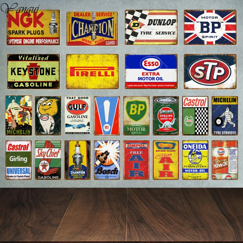 

Tyre Poster Metal Vintage Tin Signs Wall Decorative Plaque Garage Decor Motor Oil Gasoline Spark Plugs Advertising Plate YA012