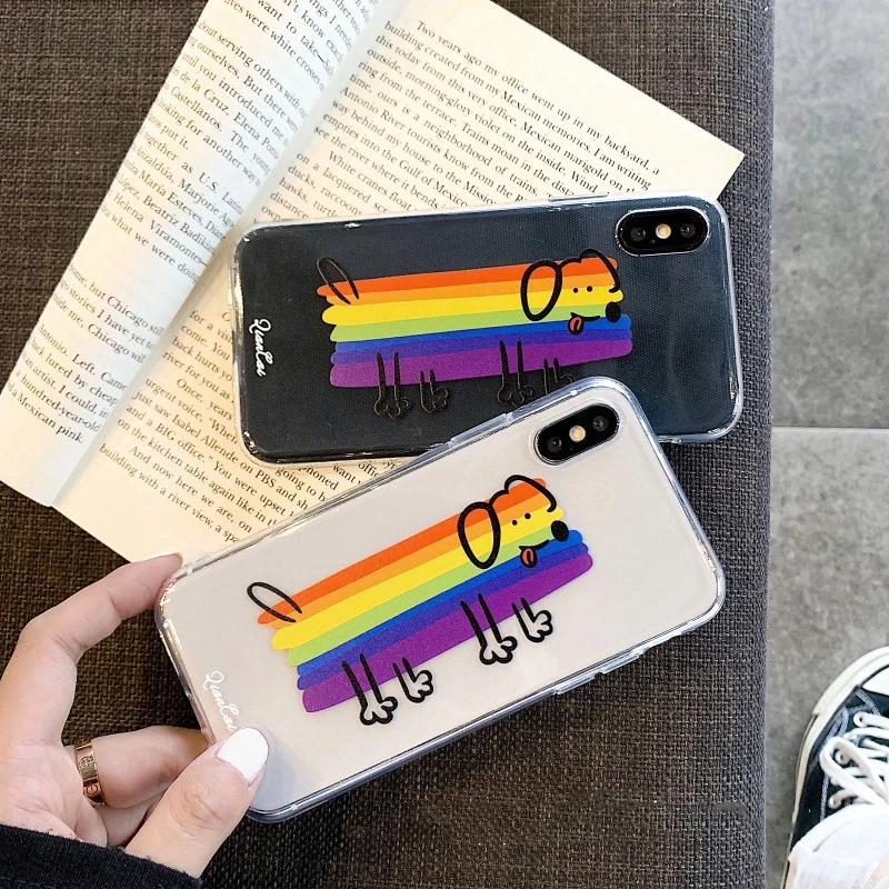 Ins Радуга собака корпус для IPhone X 7 8 XR XS Max Мода 6 6s Plus Popsocket мобильных телефонов |