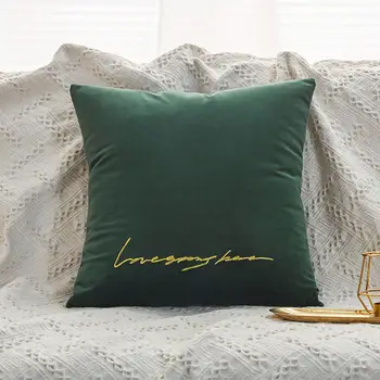 

Letter Embroidery Series Cushion Cover Solid Color Velvet Soft Sofa Throw Pillow Cover Modern Simple Home Decoration Waist Cover