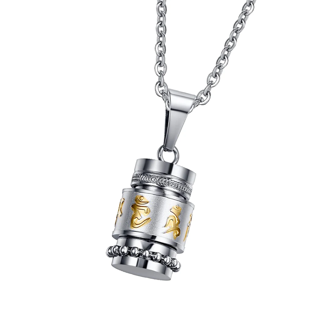  Stainless Steel Drum Bottle with Gold Plating Om Mani Padme Hum Pendant Memorial Urn Chain Necklace Fashion Jewelry
