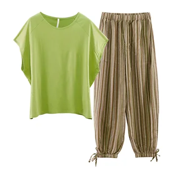 

kISBINI 2020 women's Pajamas summer new plus size homewear short sleeves long-pants simple solid home suit ladies home clothes