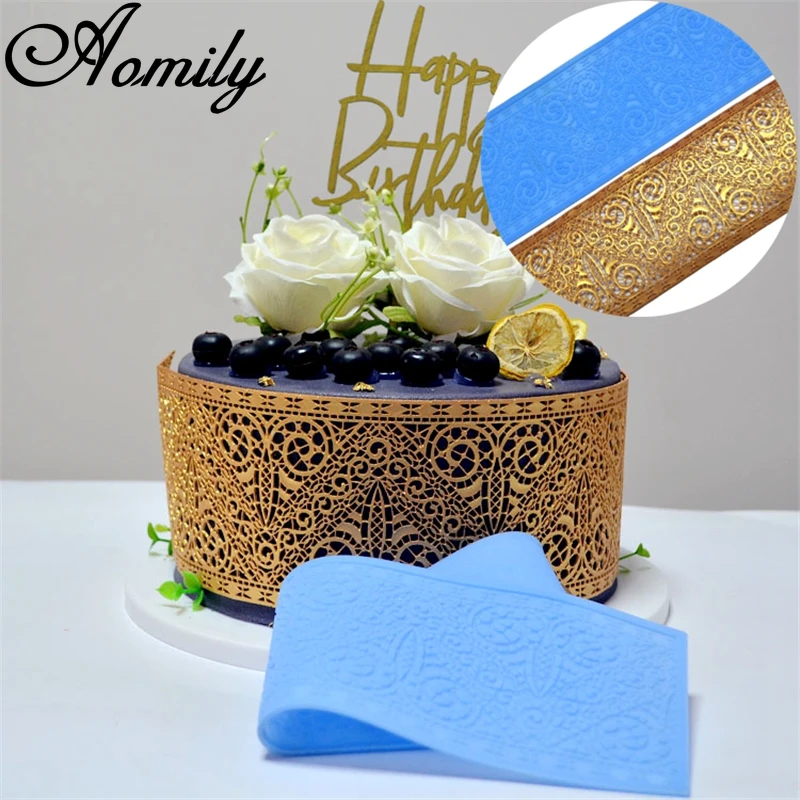 Triangle Art Sheep Horn Lace Silicone Mold Wedding Cake Border Decoration Tool Fondant Cake 3D Food Grade Mat Baking Mold