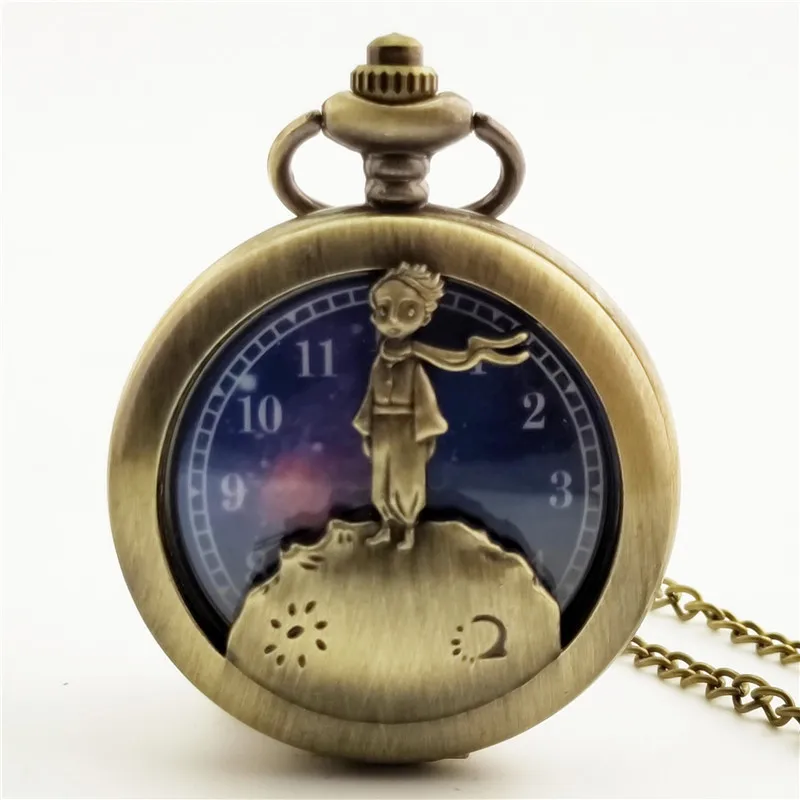 

Retro Bronze Silver Little Prince Star with Numbers Trend Flip Antique Quartz Pocket Watch Factory Students Versatile Direct Sel