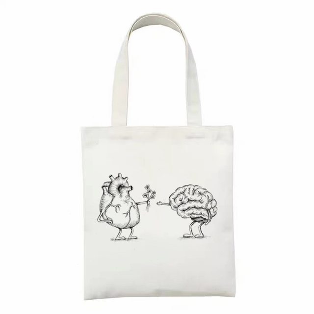 Canvas Shopping Bag Cartoon Heart Printing Fashion Student Book Bag Eco female Shoulder Bag Handbag Reusable Tote Bag