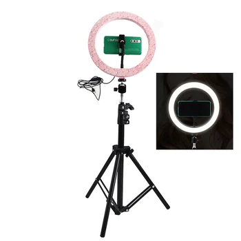 

Dimmable 26CM Pink LED Selfie Ring Light With 210CM Tripod Stand Ring Lamp Phone Holder For Makeup Photography Video Clip NE004