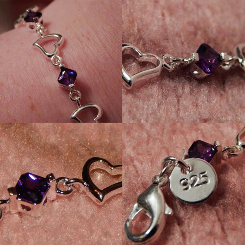 Лидер продаж, модный браслет, ювелирное изделие, новинка 925, женский серебряный цвет, красивая цепочка, фиолетовый циркон, браслет, для помолвки, вечерние, рождественский подарок