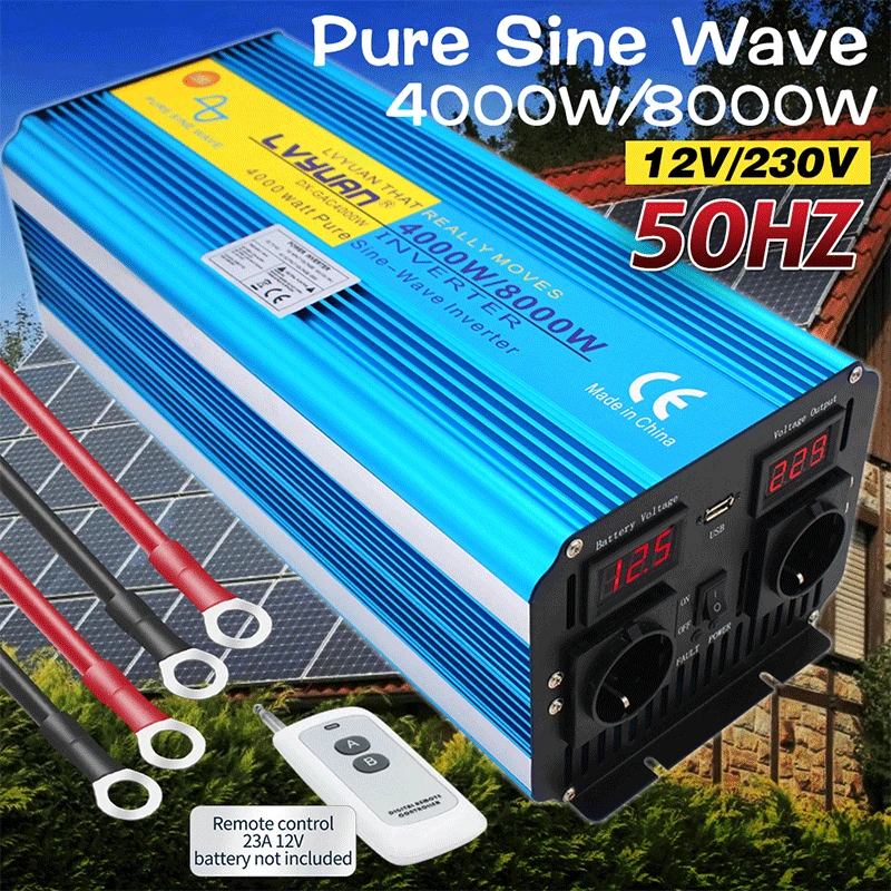 Remote Control Pure Sine Wave Inverter DC 12V/24V to AC 220V 230V 50Hz Voltage Display 5000W/6000W/8000W Car Inverter EU Socket pure sine wave inverter,vehicle inverter,car converter inverter,car inverter,car power converter,power inverter