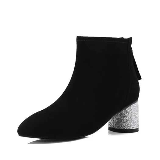high quality 10 big size grey booties round toe plus thick sheepskin shoes short black chunky fall women ankle boots medium heel - Цвет: Черный