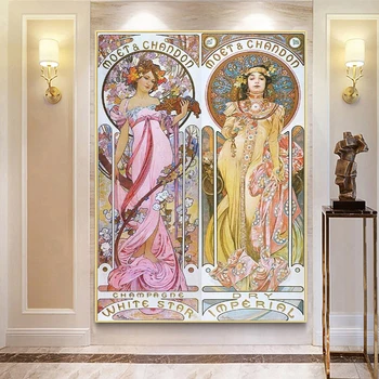 

Alphonse Mucha Vintage Illustration Canvas Paintings Art Nouveau Posters and Prints Wall Art Pictures for Living Room Home Decor