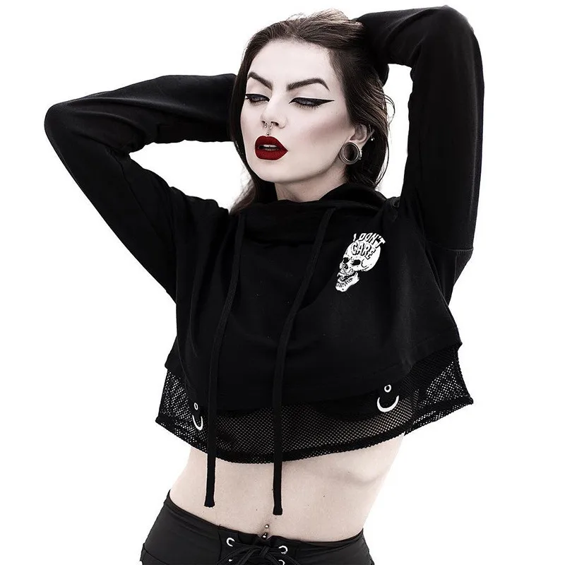 Lychee Harajuku/женские толстовки с принтом в виде черепа и букв; толстовка Из Сетчатой Ткани в стиле пэчворк; Свободная Женская толстовка с капюшоном; осенние женские пуловеры