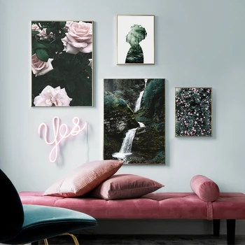 

Forest Lake Waterfall Flower Abstract Wall Art Canvas Painting Nordic Posters And Prints Wall Pictures For Living Room Decor
