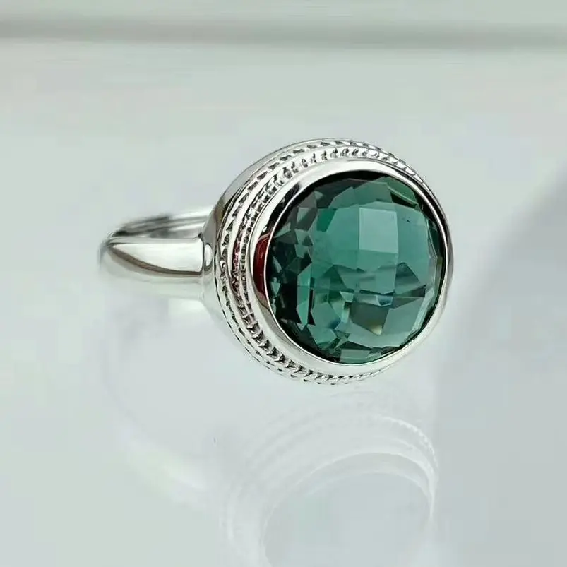 925 sterling silver emerald cut ring with natural stone green crystal Carved vintage ethnic thai rings Craft fine jewelry | Украшения и