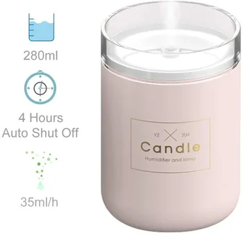 

280ML Ultrasonic Air Humidifier Candle Romantic Soft Light USB Essential Oil Diffuser Car Purifier Aroma Anion Mist Maker