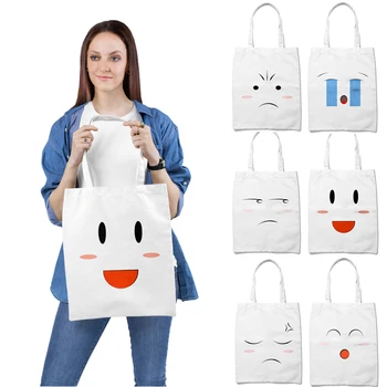 

Cute Cartoon Pattern Print Cotton Shopping Women Eco Reusable Shoulder Shopper Bags Ladies Handbags Cloth Canvas Tote Bag