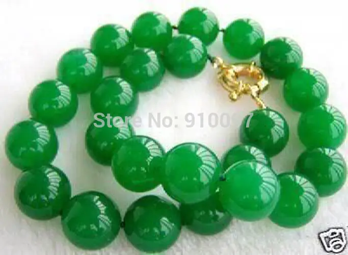 free HH##Beautifu!l GREEN Jade 12mm Beads Necklace 18" |