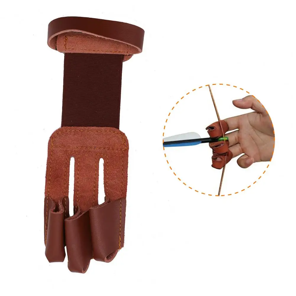 Archery Finger Glove Adjustable 3 Finger Cowhide Archery Guard for Shooting