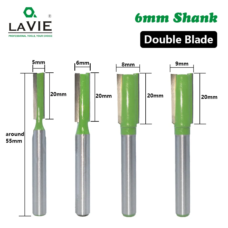 LAVIE 1pc 6mm Shank Straight Bit Tungsten Carbide Single Double Flute Router Bit Wood Milling Cutter for Woodwork Tool MC06020