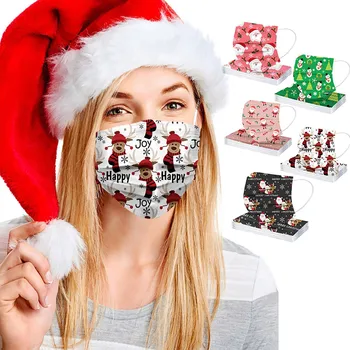 

50PCS Christmas Disposable Unisex Printed Soft Masks For Adults 3-Layer Masks Protective Face Shield Ear Hook Outdoor Mouth Caps