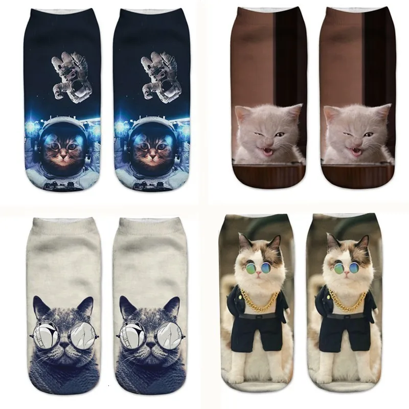 1 пара, новые детские короткие носки с 3d принтом кота для мальчиков и девочек-подростков, носки с подушками для девочек