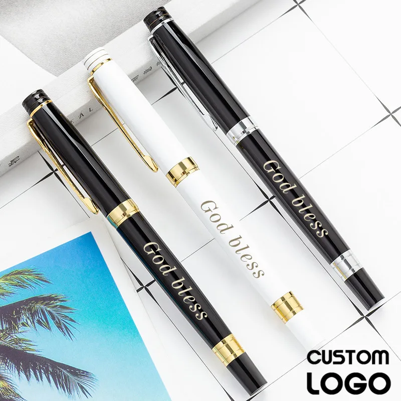 

Luxury Customized LOGO Business Gel Pen Black Metal Gifts Signature Pen Laser Engraved Text Office School Supplies