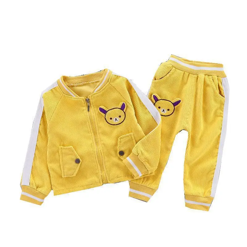 

Spring Autumn Children Baby Clothes Kids Boys Girls Corduroy Cartoon Bear Shirt Pants 2Pcs/set Toddler Cotton Casual Tracksuits