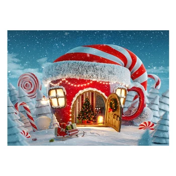 

Christmas Candy Canes House Winter Snow Tale Photography Background Photo Studio