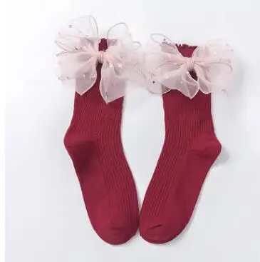 red side lace Детские носки кружевные короткие носки для девочек Полосатые носки принцессы для маленьких девочек милые хлопковые Школьные носки для детей от 1 до 8 лет - Цвет: red side lace