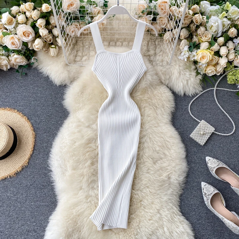 Teeuiear Vintage sexy Slim Knitted short Dress Bodycon mini spaghetti strap dress Summer Party Women sheath vestidos club dress