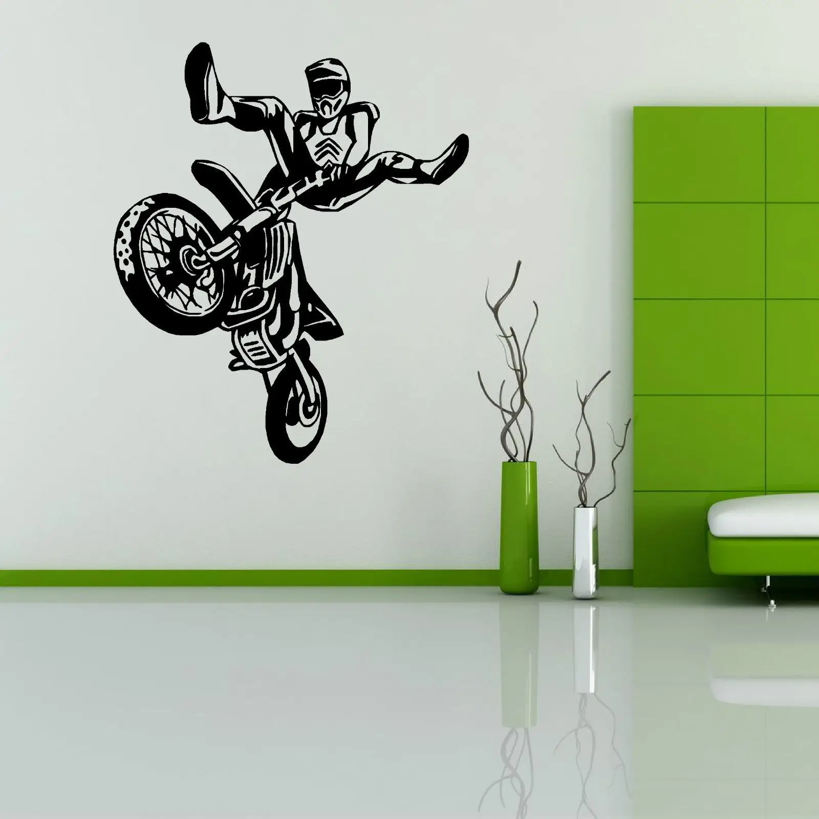 Stickers muraux Moto Stunt Flight Performance Creative Cross Country Affiche Garçon Chambre Décoration L 