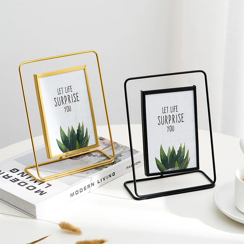 Metal Glass Photo Frame Golden Iron Picture Stand Nordic Home Decoration Painting Poster Bookshelf Decor Accessory | Дом и сад