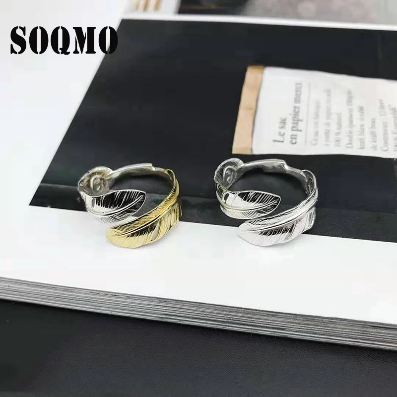 SOQMO перо кольцо 100% Настоящее 925 пробы Серебряное для мужчин и женщин этническое