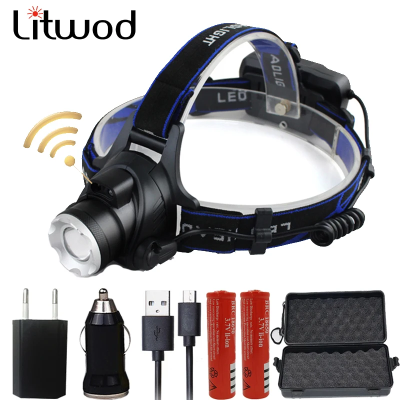 Светодиодный налобный фонарь Z20Litwod 568 B с датчиком U3 алюминиевый зум светильник