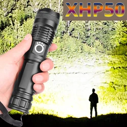 Lampe de poche de grande puissance à lumière LED, livraison directe, xhp50.2, 5 modes d'éclairage, USB, zoom, xhp 50, piles 18650 ou 26650, meilleure option pour camping, usage extérieur 